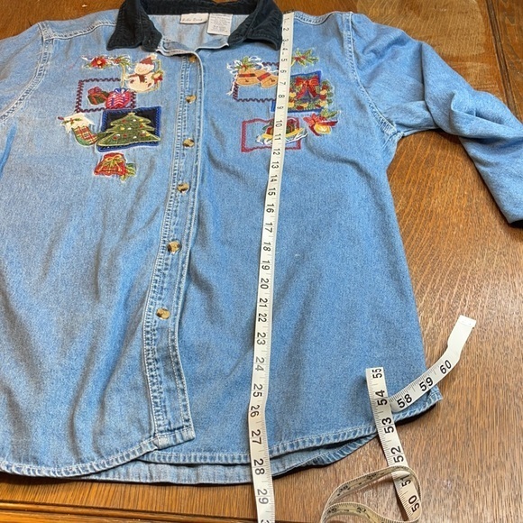 Bobbie Brooks Christmas Jean Shirt with Velvet Collar Size XL - Picture 8 of 9